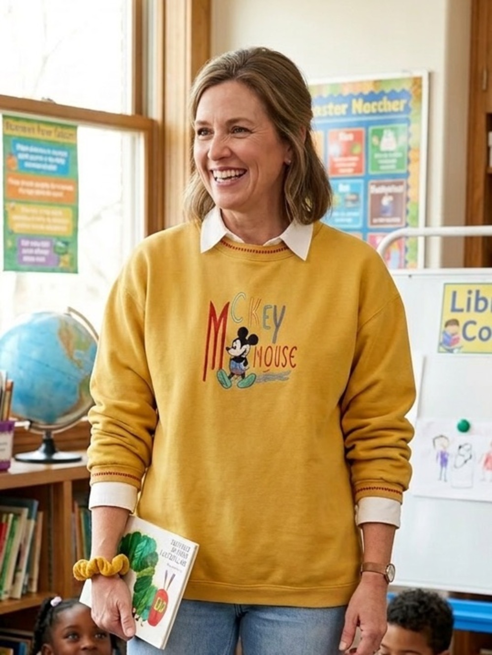 Disney Yellow Mickey Mouse Embroidered Kids Sweatshirt